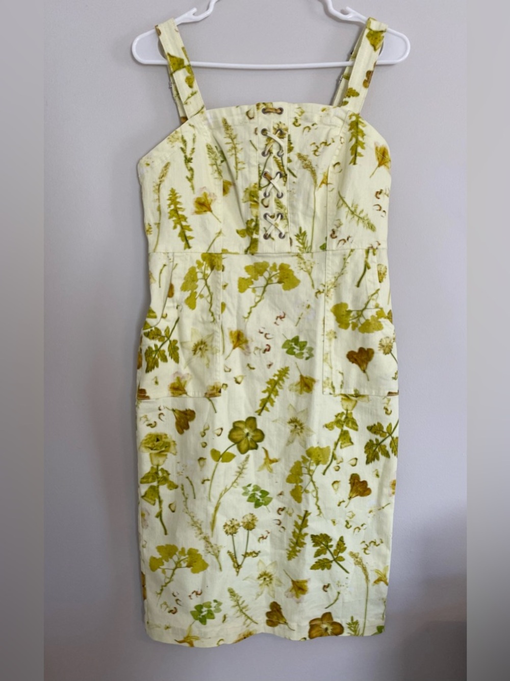INC International Concepts Yellow Floral Lace-Up Midi Dress